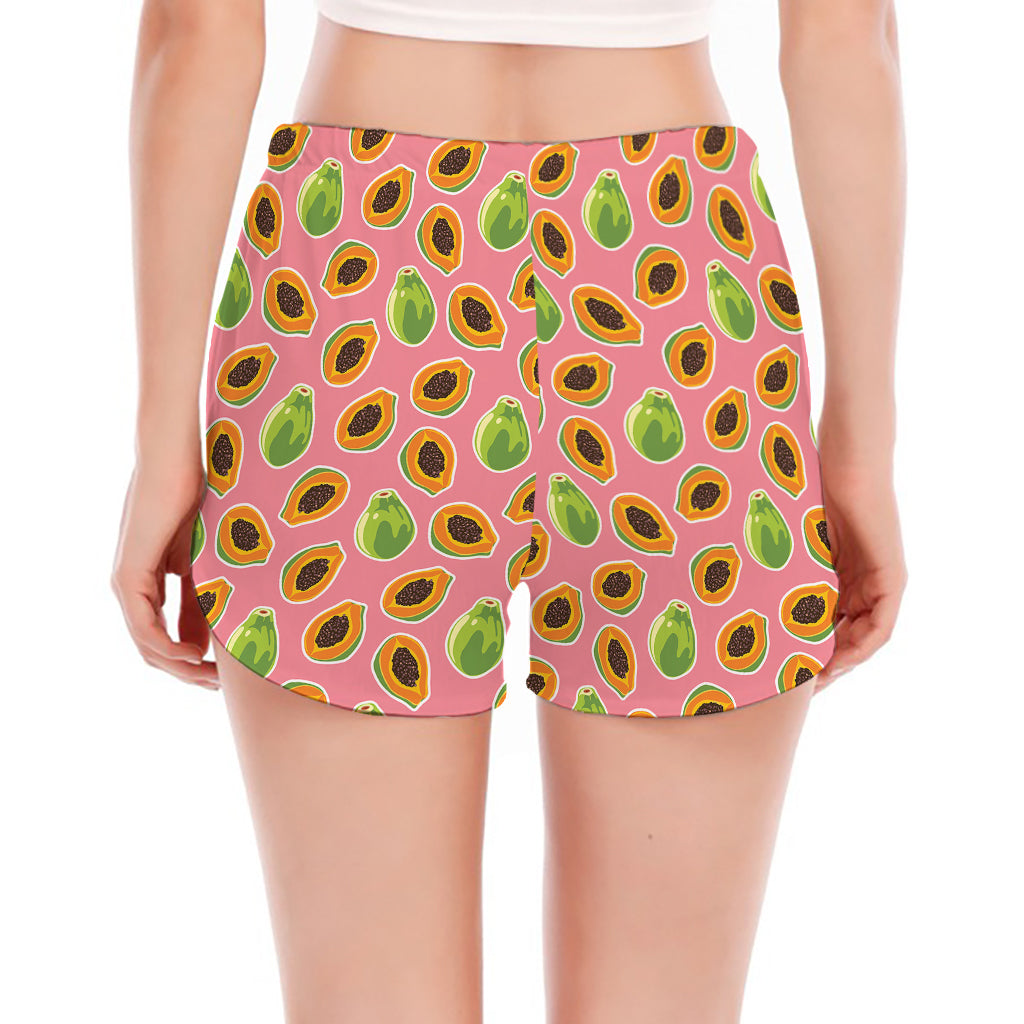 Cute Papaya Pattern Print Women's Split Running Shorts
