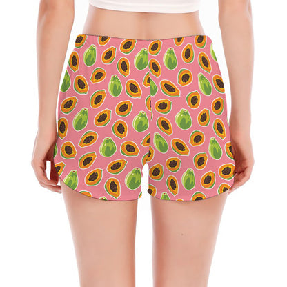 Cute Papaya Pattern Print Women's Split Running Shorts