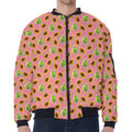 Cute Papaya Pattern Print Zip Sleeve Bomber Jacket