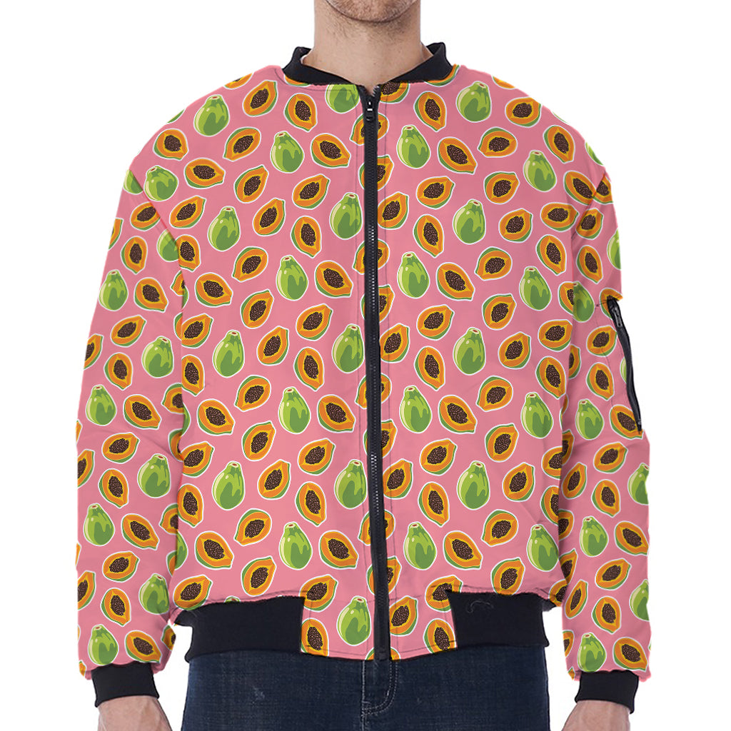 Cute Papaya Pattern Print Zip Sleeve Bomber Jacket