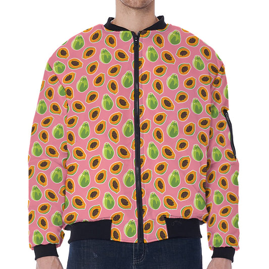 Cute Papaya Pattern Print Zip Sleeve Bomber Jacket