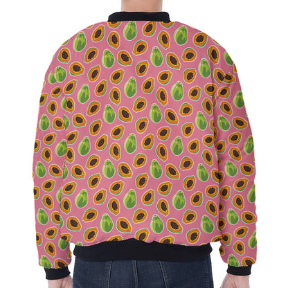 Cute Papaya Pattern Print Zip Sleeve Bomber Jacket