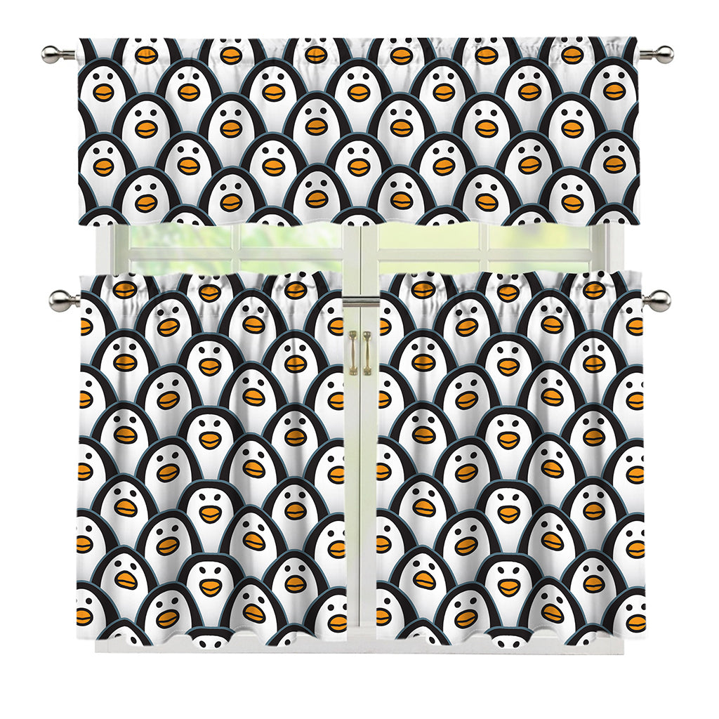 Cute Penguin Face Pattern Print 3 Piece Kitchen Curtains