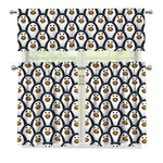 Cute Penguin Face Pattern Print 3 Piece Kitchen Curtains