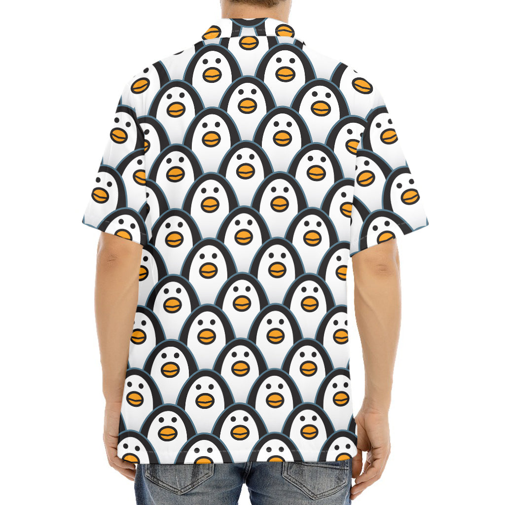Cute Penguin Face Pattern Print Aloha Shirt