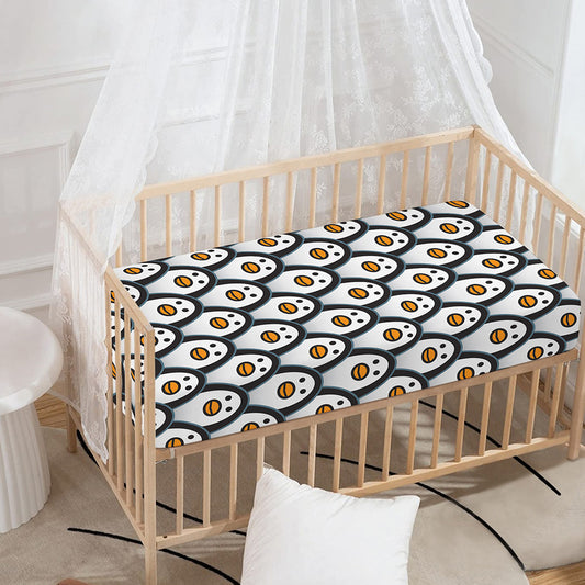 Cute Penguin Face Pattern Print Baby Crib Sheet