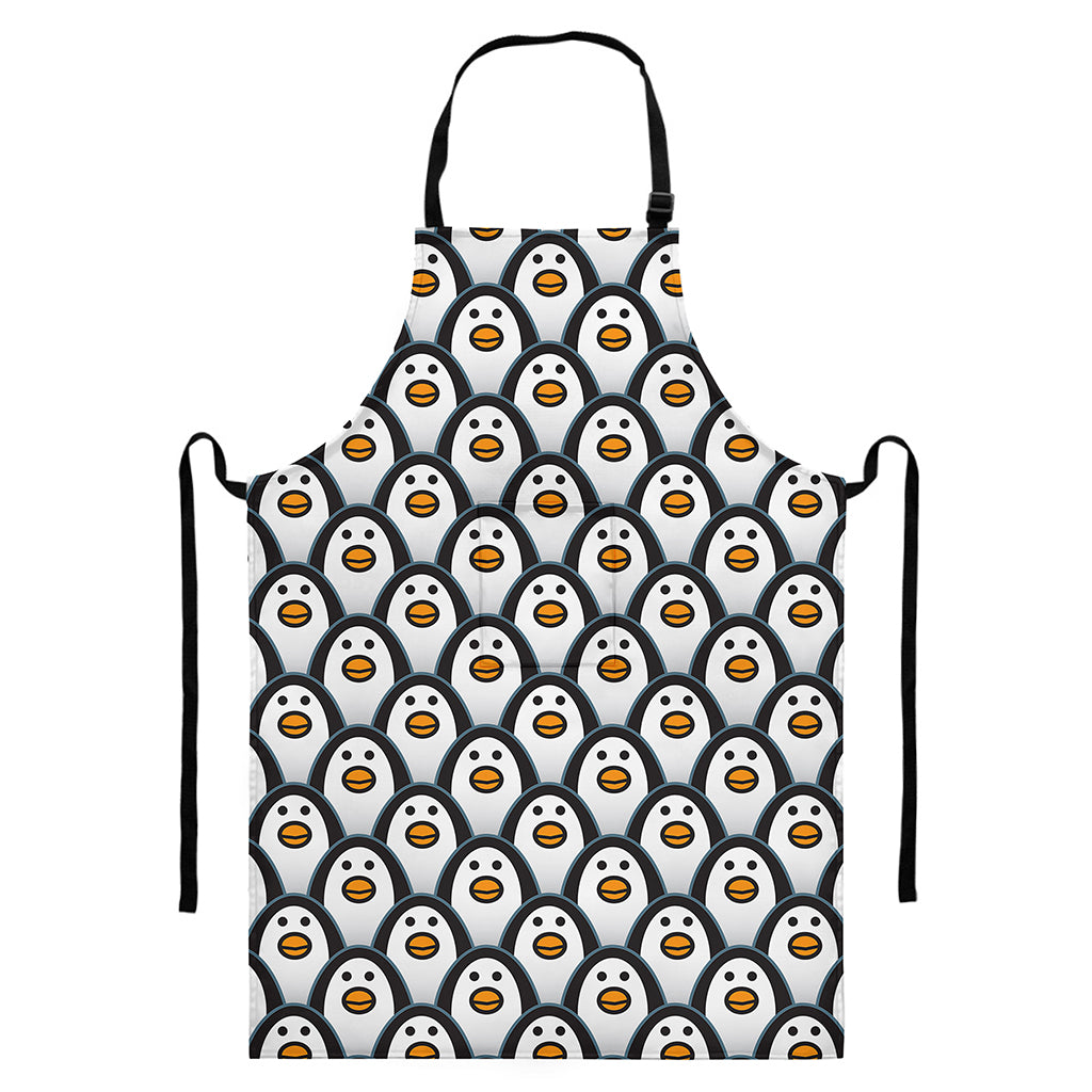 Cute Penguin Face Pattern Print Bib Apron With Pocket