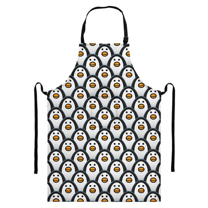 Cute Penguin Face Pattern Print Bib Apron With Pocket
