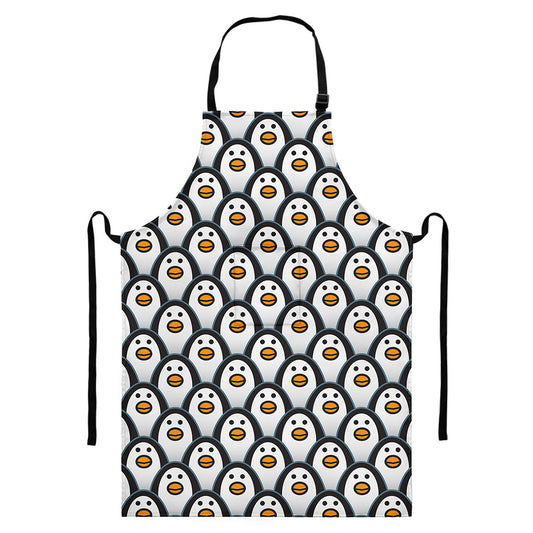 Cute Penguin Face Pattern Print Bib Apron With Pocket