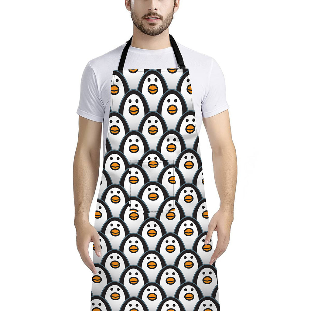 Cute Penguin Face Pattern Print Bib Apron With Pocket