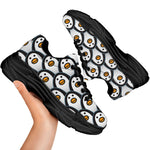 Cute Penguin Face Pattern Print Black Chunky Shoes