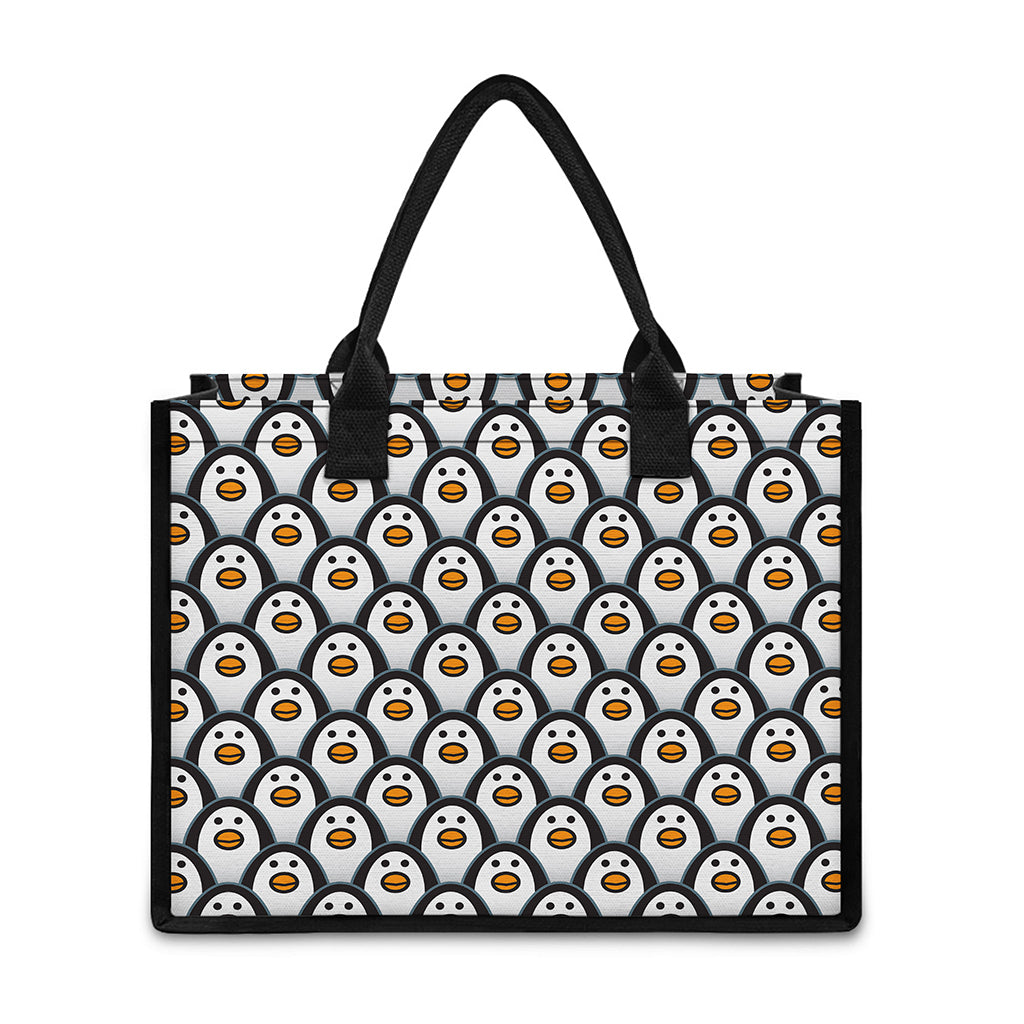 Cute Penguin Face Pattern Print Canvas Tote Bag