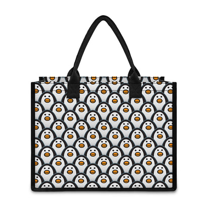 Cute Penguin Face Pattern Print Canvas Tote Bag