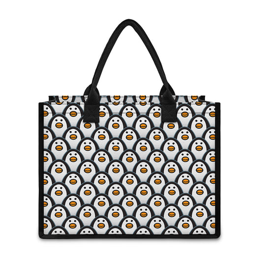 Cute Penguin Face Pattern Print Canvas Tote Bag