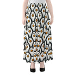 Cute Penguin Face Pattern Print Chiffon Maxi Skirt