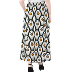 Cute Penguin Face Pattern Print Chiffon Maxi Skirt