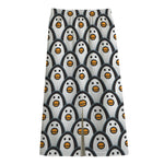 Cute Penguin Face Pattern Print Cotton Front Slit Maxi Skirt