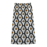 Cute Penguin Face Pattern Print Cotton Front Slit Maxi Skirt