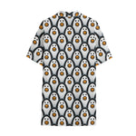 Cute Penguin Face Pattern Print Cotton Hawaiian Shirt