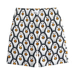 Cute Penguin Face Pattern Print Cotton Shorts