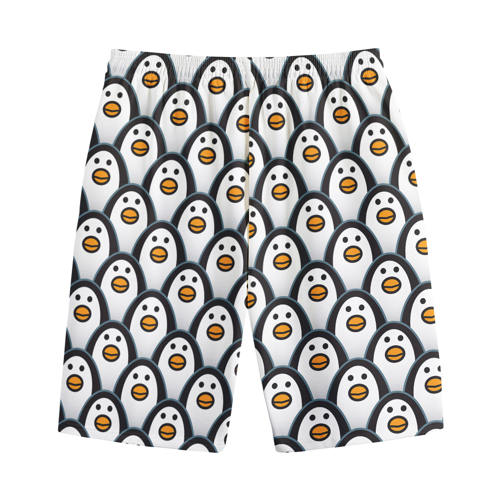 Cute Penguin Face Pattern Print Cotton Shorts