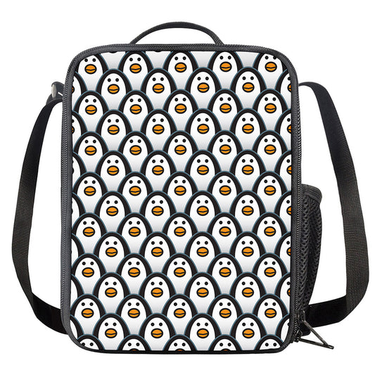 Cute Penguin Face Pattern Print Crossbody Lunch Bag