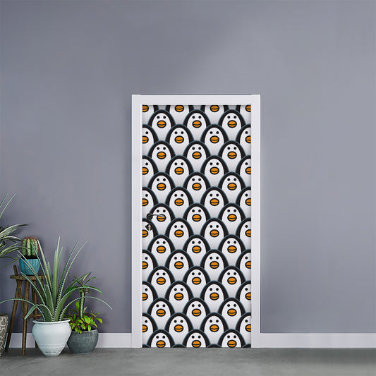 Cute Penguin Face Pattern Print Door Sticker