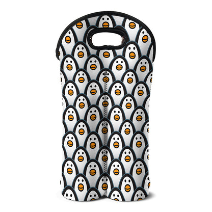 Cute Penguin Face Pattern Print Double Neoprene Wine Tote
