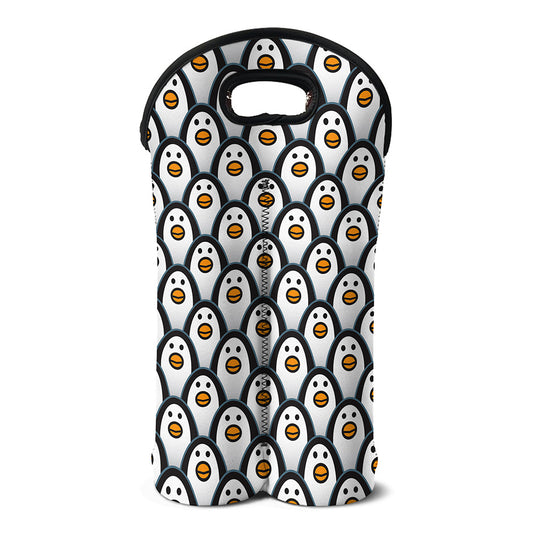 Cute Penguin Face Pattern Print Double Neoprene Wine Tote