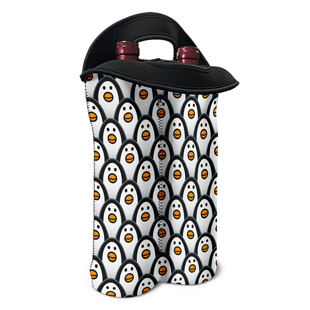 Cute Penguin Face Pattern Print Double Neoprene Wine Tote