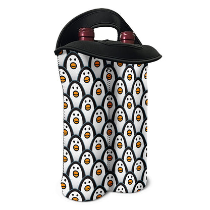 Cute Penguin Face Pattern Print Double Neoprene Wine Tote