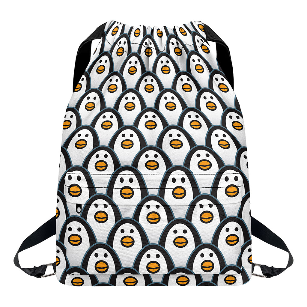 Cute Penguin Face Pattern Print Drawstring Backpack