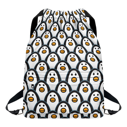 Cute Penguin Face Pattern Print Drawstring Backpack