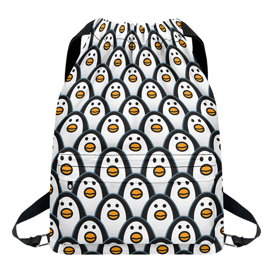 Cute Penguin Face Pattern Print Drawstring Backpack