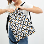 Cute Penguin Face Pattern Print Drawstring Backpack