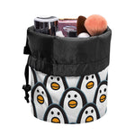 Cute Penguin Face Pattern Print Drawstring Makeup Bag
