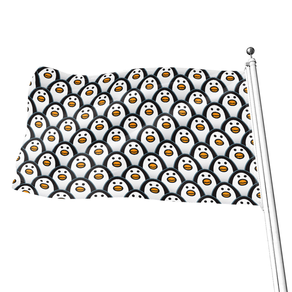 Cute Penguin Face Pattern Print Flag