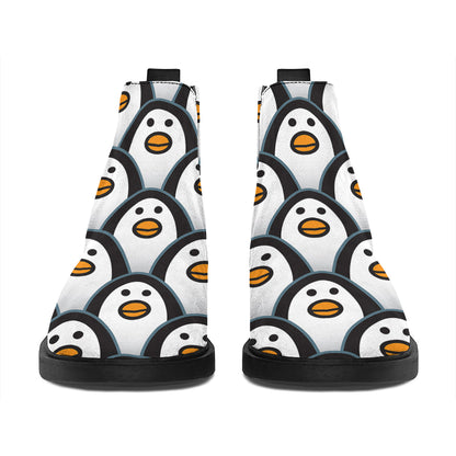 Cute Penguin Face Pattern Print Flat Ankle Boots