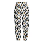 Cute Penguin Face Pattern Print Fleece Lined Knit Pants