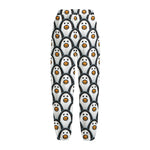Cute Penguin Face Pattern Print Fleece Lined Knit Pants
