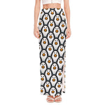 Cute Penguin Face Pattern Print High Slit Maxi Skirt