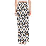 Cute Penguin Face Pattern Print High Slit Maxi Skirt