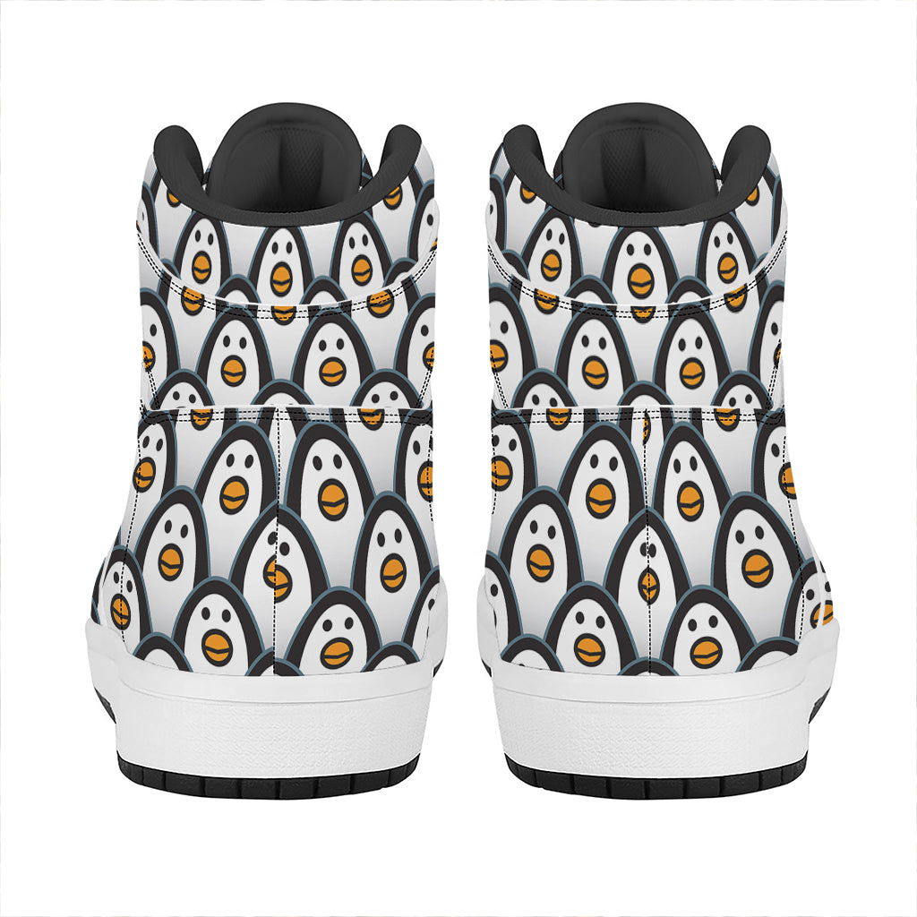 Cute Penguin Face Pattern Print High Top Leather Sneakers