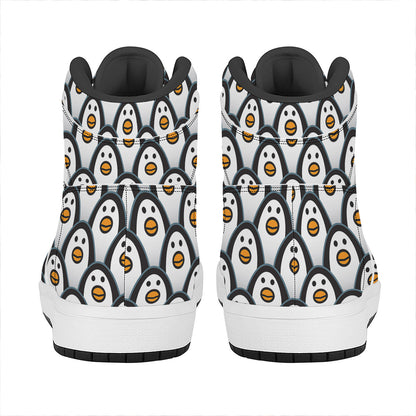 Cute Penguin Face Pattern Print High Top Leather Sneakers