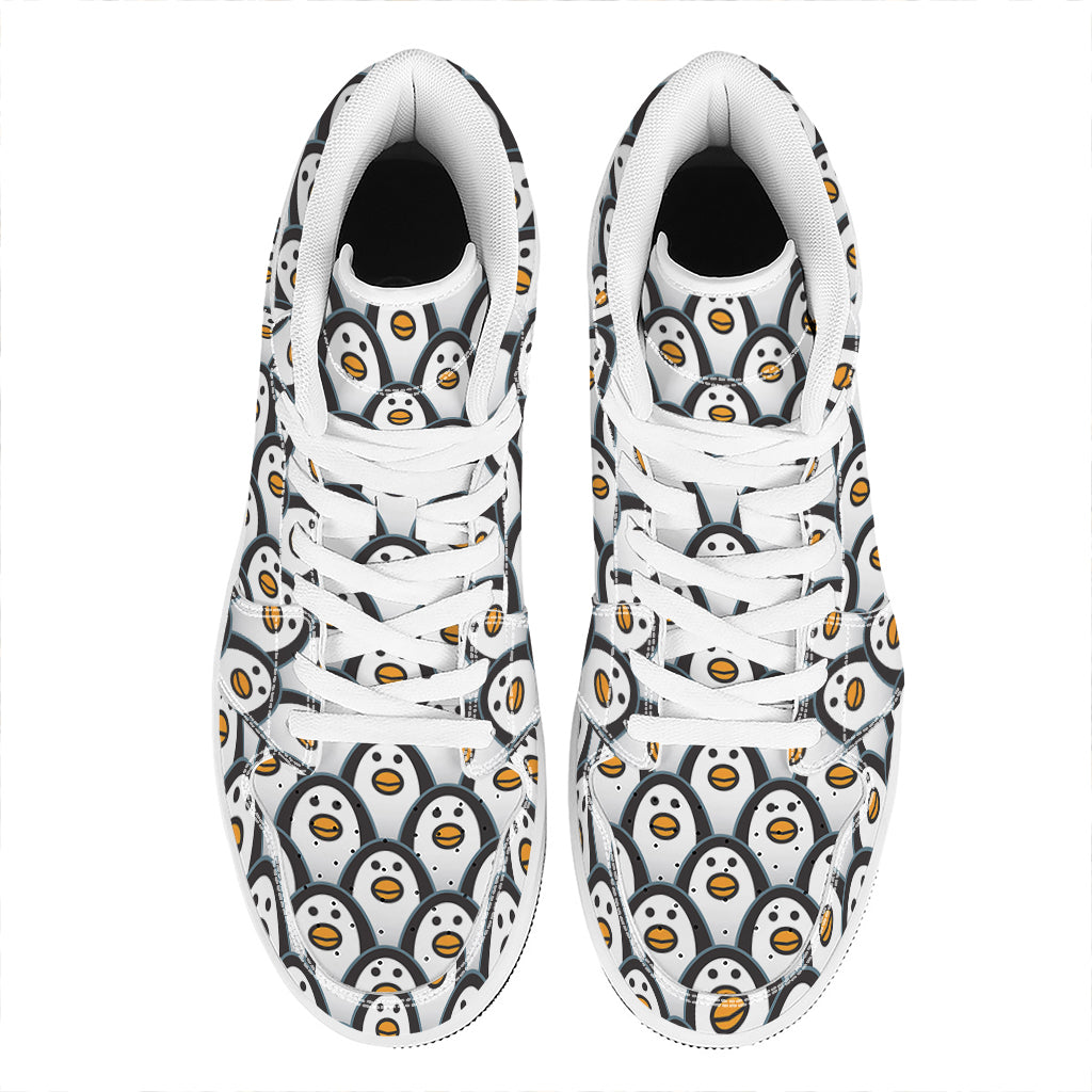 Cute Penguin Face Pattern Print High Top Leather Sneakers