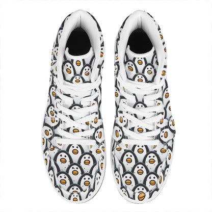 Cute Penguin Face Pattern Print High Top Leather Sneakers