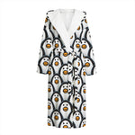 Cute Penguin Face Pattern Print Hooded Bathrobe