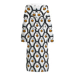Cute Penguin Face Pattern Print Hooded Bathrobe