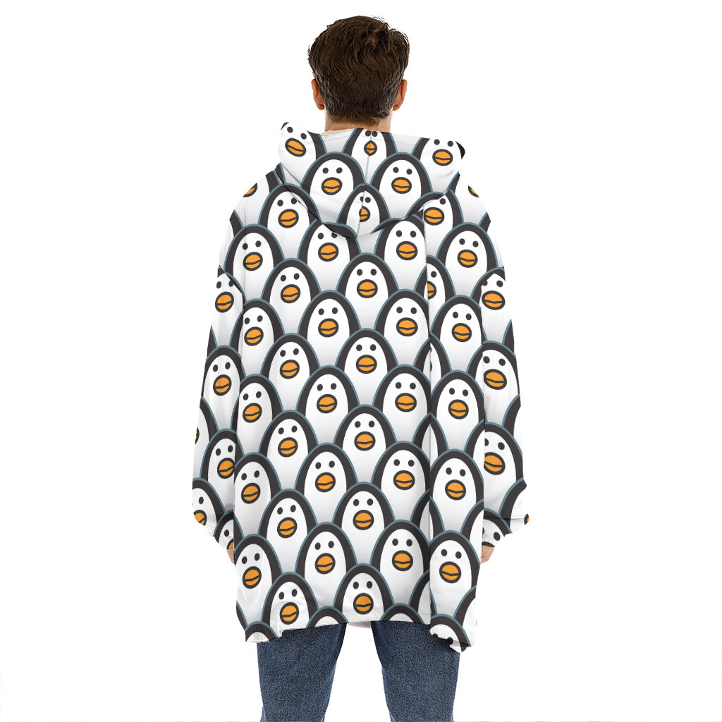 Cute Penguin Face Pattern Print Hoodie Blanket