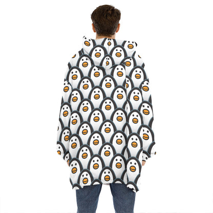 Cute Penguin Face Pattern Print Hoodie Blanket